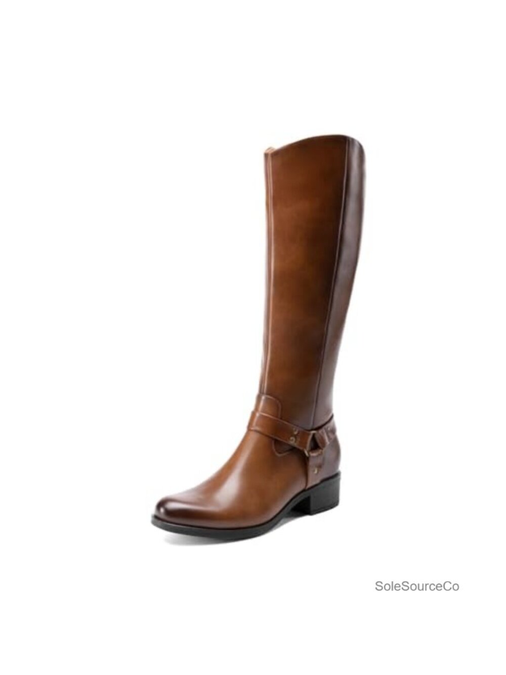 Womens Faux Leather Knee High Boots Chunky Heel Side Zip Moto